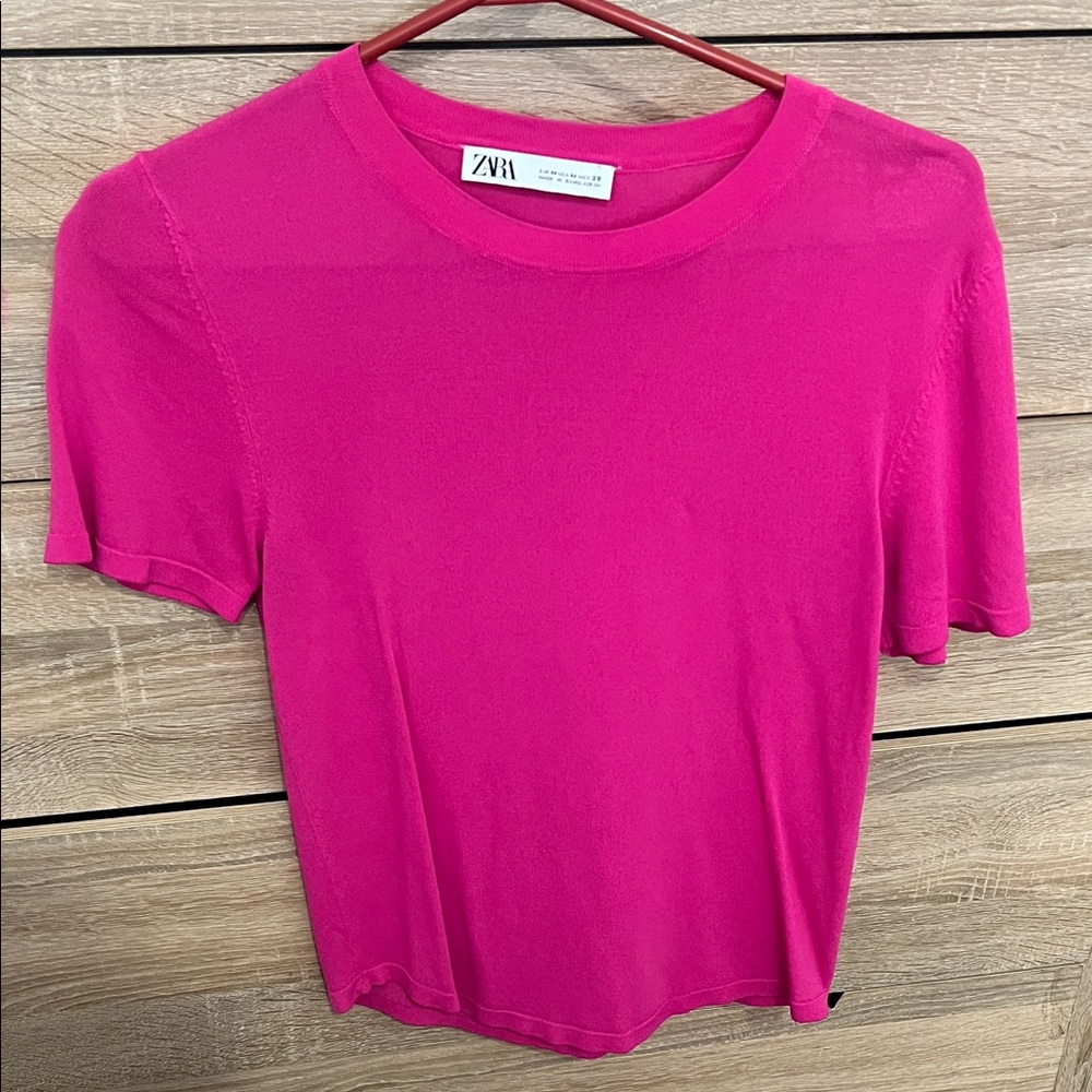 Zara Hot Pink Short Sleeve Knit Tee